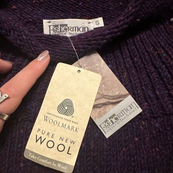 Vintage NWT Fisherman Purple Wool Donegal Fleck Chunky Irish Winter Sweater sz S - Picture 2 of 7